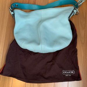 COACH Medium Light Blue/Green Pebbled Leather Soho